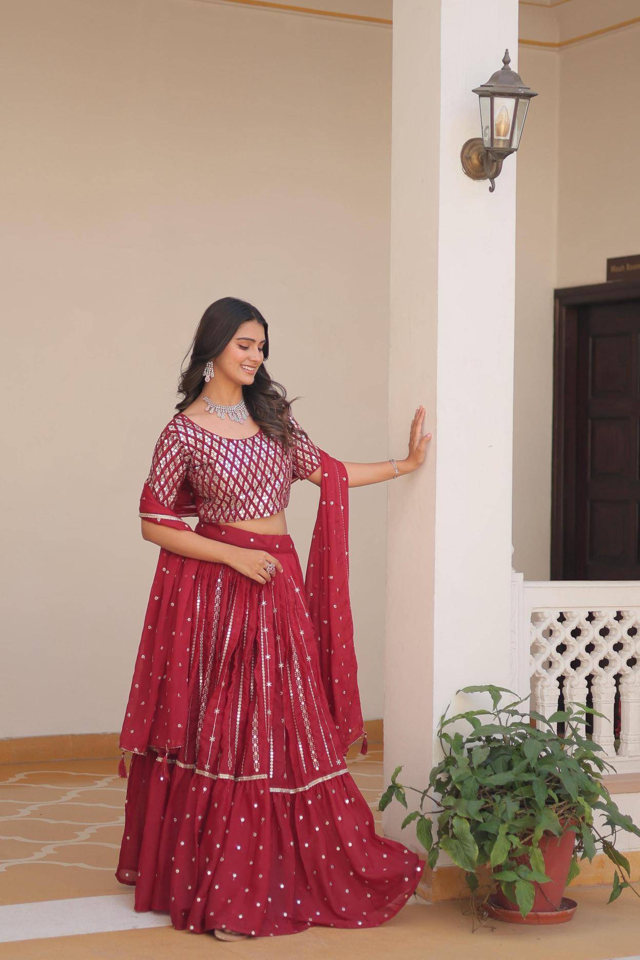 Ram-086 Georgette Red Latest lehenga choli collection